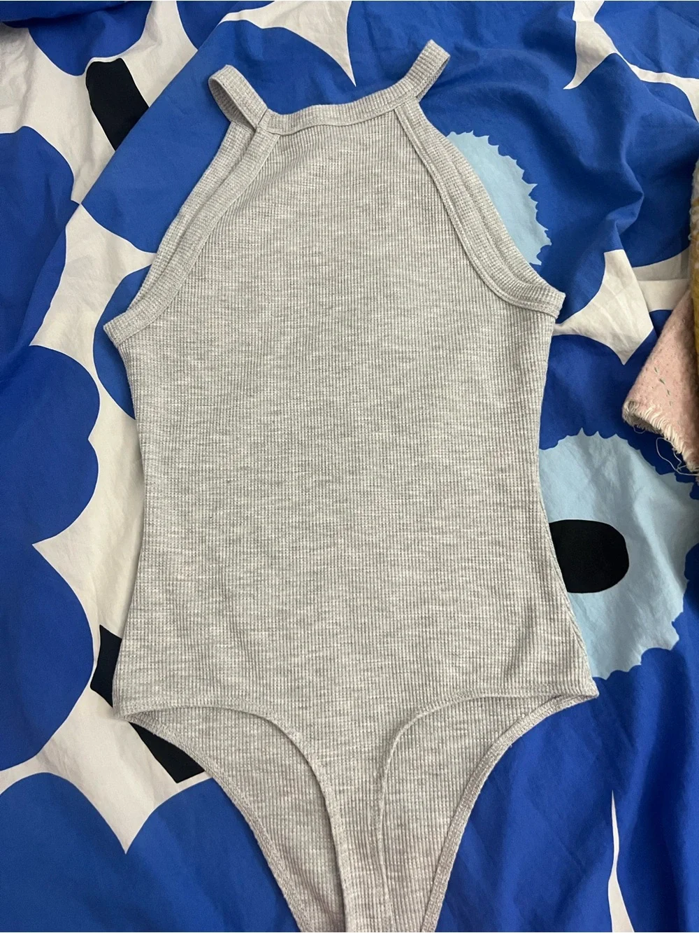 American Eagle Outfitters Ribbed Halter Bodysuit — Light Gray